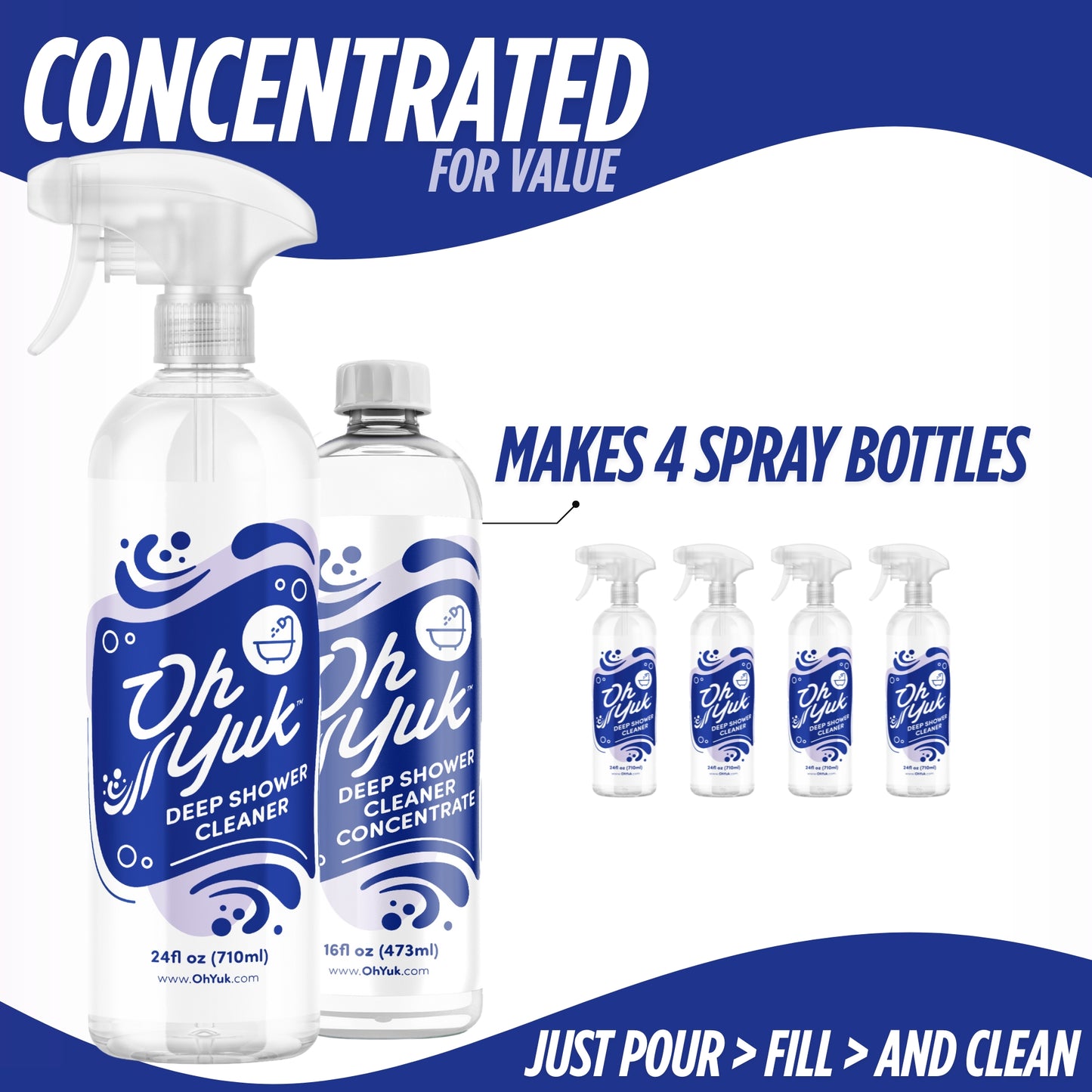Deep Shower Cleaner + 4X Refill – Combo with Concentrate Bottle
