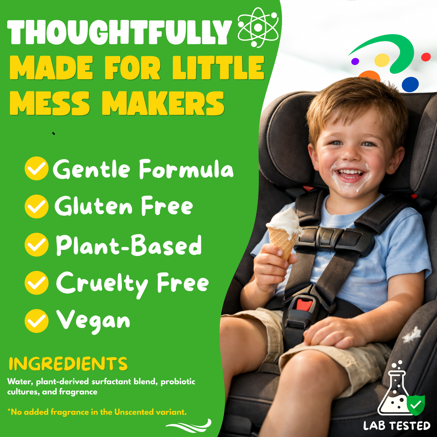 Oh Yuk Kids Car Seat Cleaner Spray – Probiotic Stain & Odor Remover – 27 fl oz
